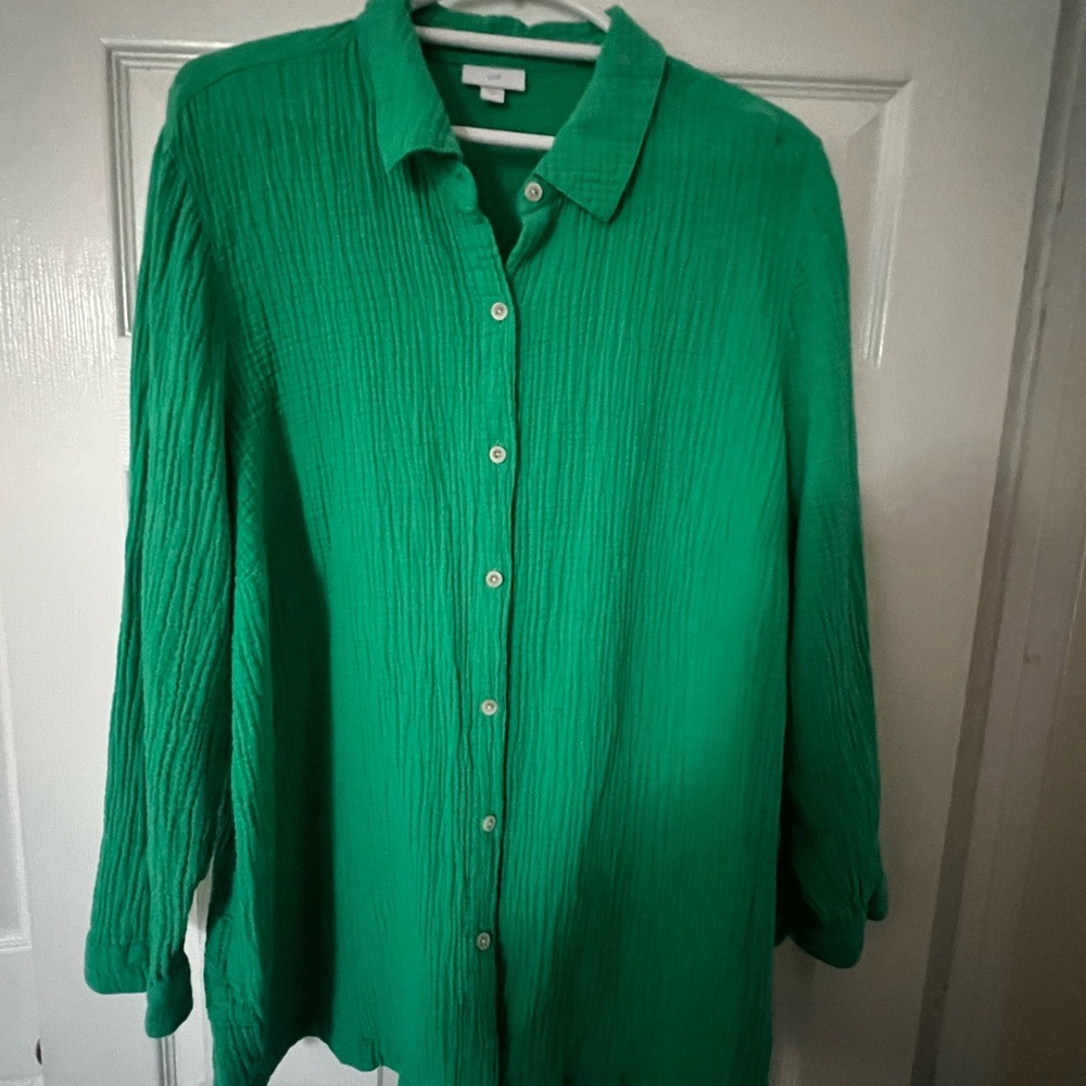 J Jill Vibrant Gauze Green Button-Up Shirt